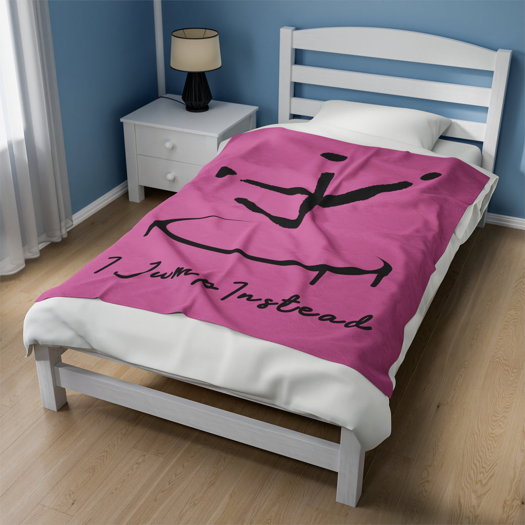 I Jump Instead Plush Blanket - Blush Pink w/ Black Logo